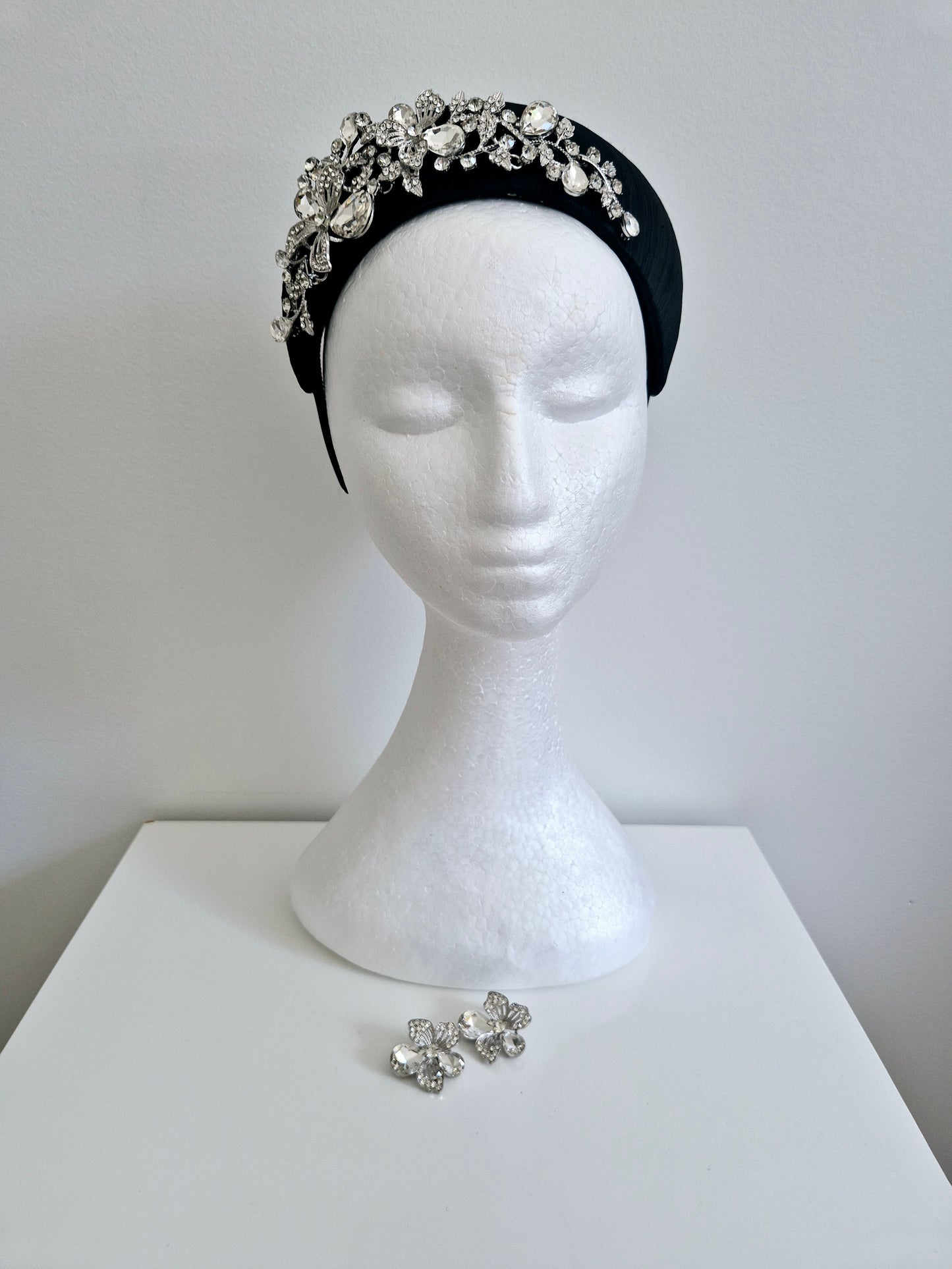 Miss Finley. Womens Black silk and silver jewel fascinator headband