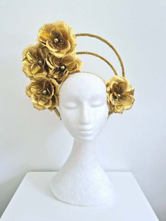 Miss Nikki. Womens double halo headband in Metallic Gold