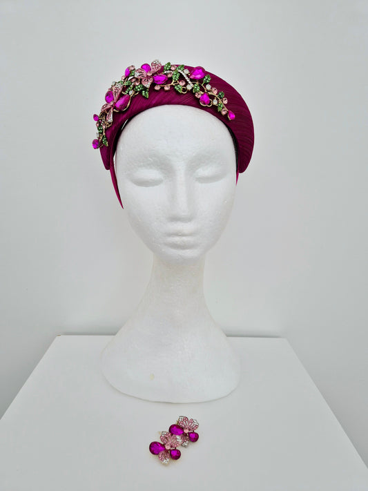 Miss Finley. Womens Magenta silk jewel fascinator headband