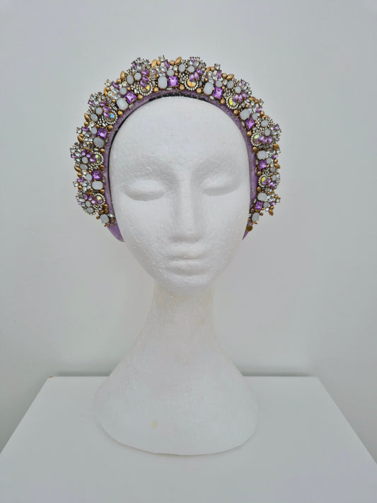 Miss Dakoda. Womens Lilac / gold embellished headband with earings