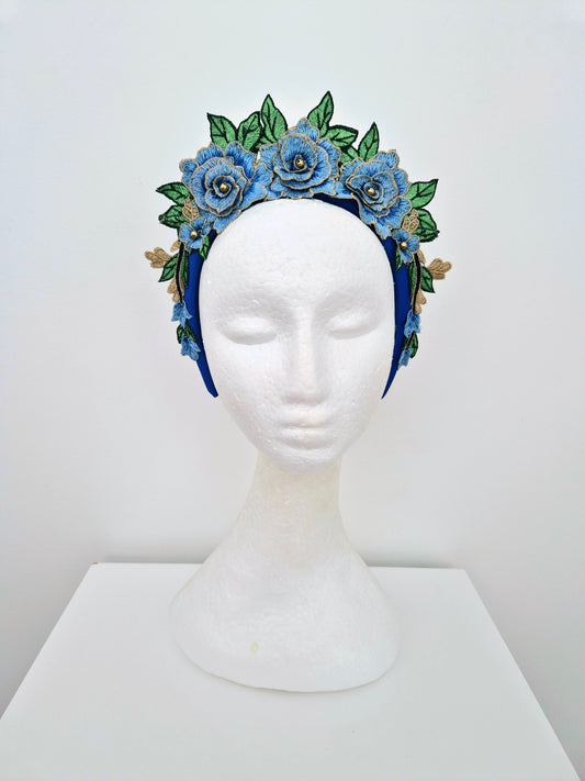 Miss Zoey. Womens Blue floral embroidered headband