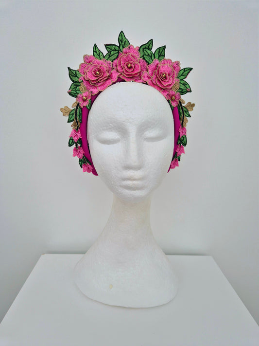 Miss Zoey. Womens Hot Pink floral embroidered headband