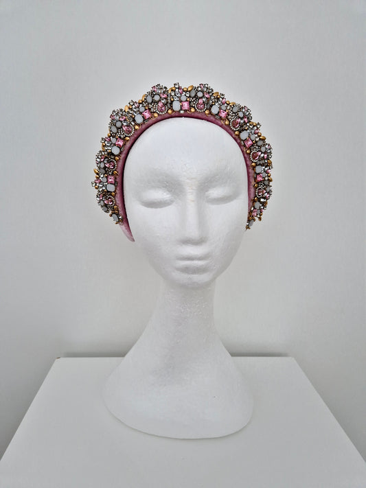 Miss Dakoda. Womens Light Pink / gold embellished headband with earings