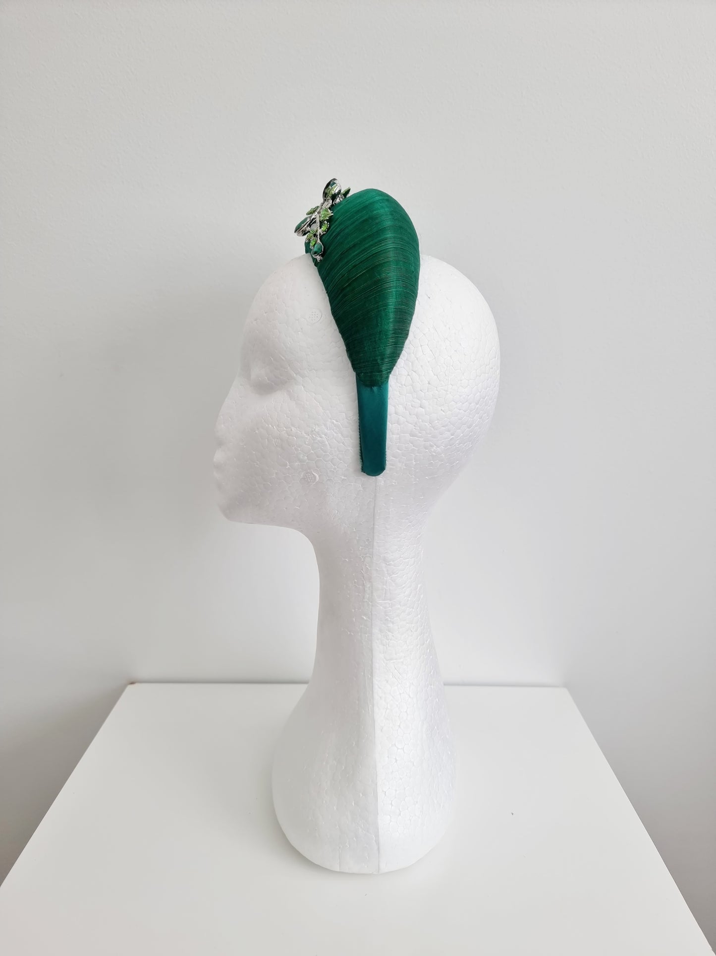 Miss Finley. Womens Emerald green silk jewel fascinator headband