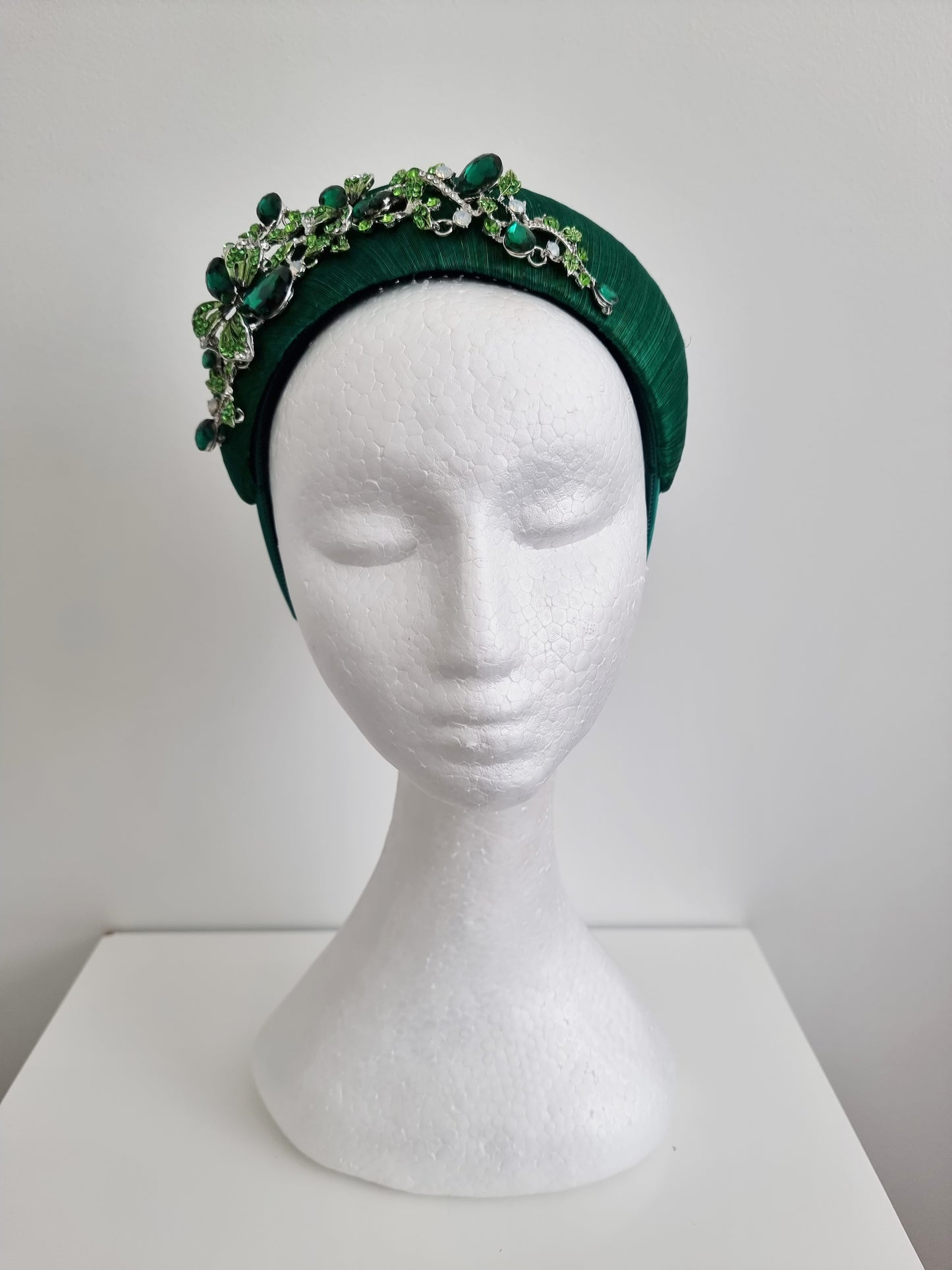 Miss Finley. Womens Emerald green silk jewel fascinator headband