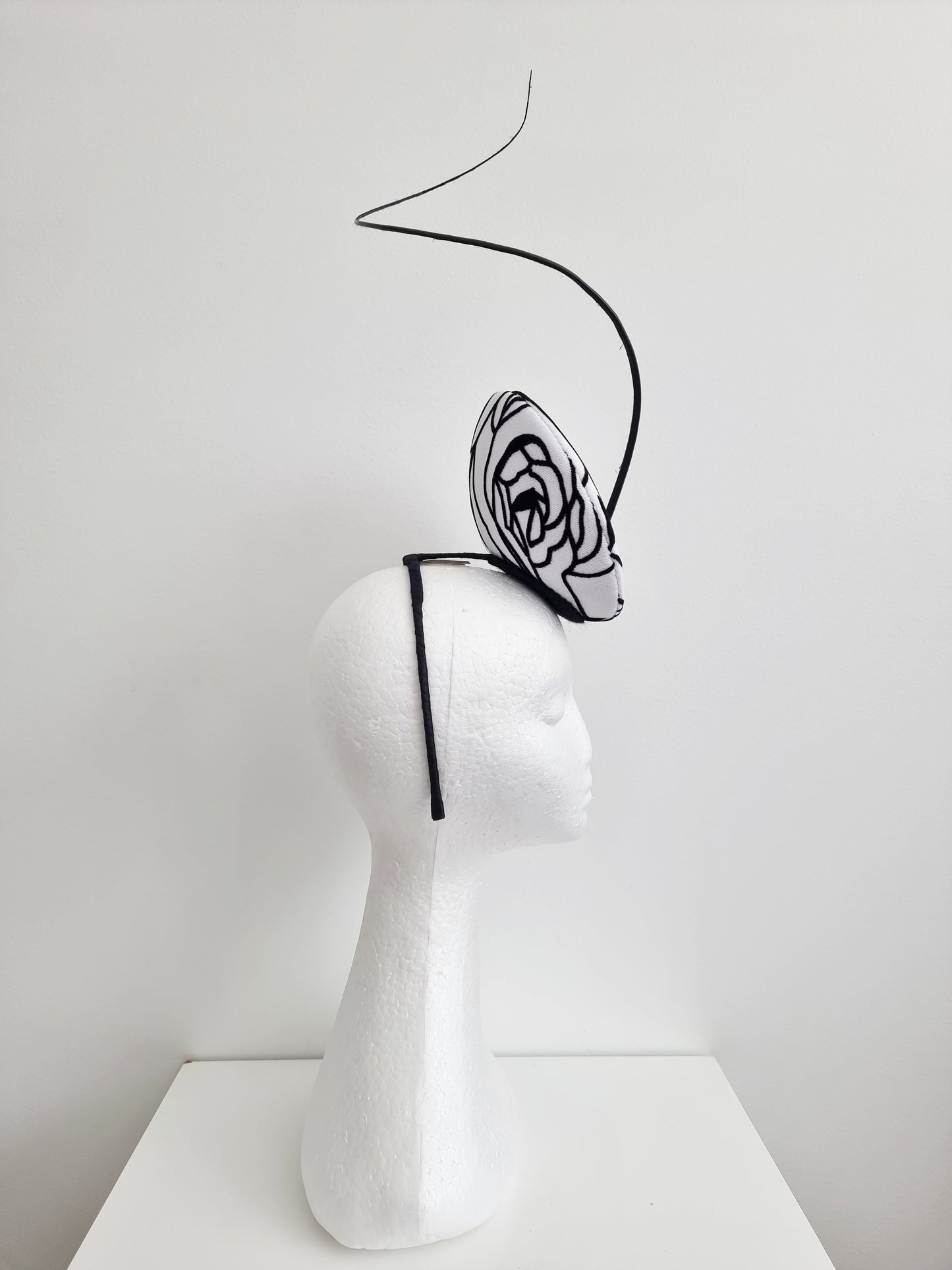Miss Audery. Womens black and white button percher headband fascinator