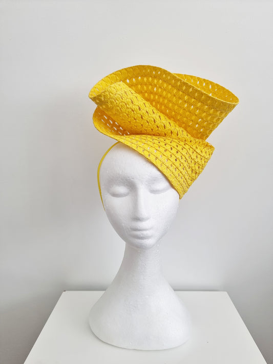 Miss Tara. Womens braided headband fascinator in Yellow