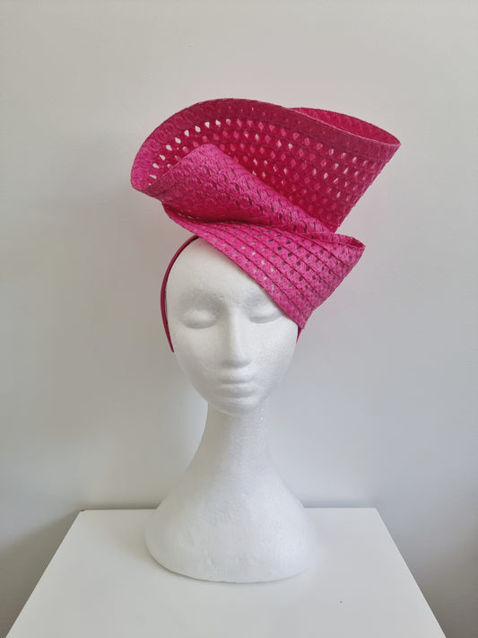 Miss Tara. Womens braided headband fascinator in Hot Pink