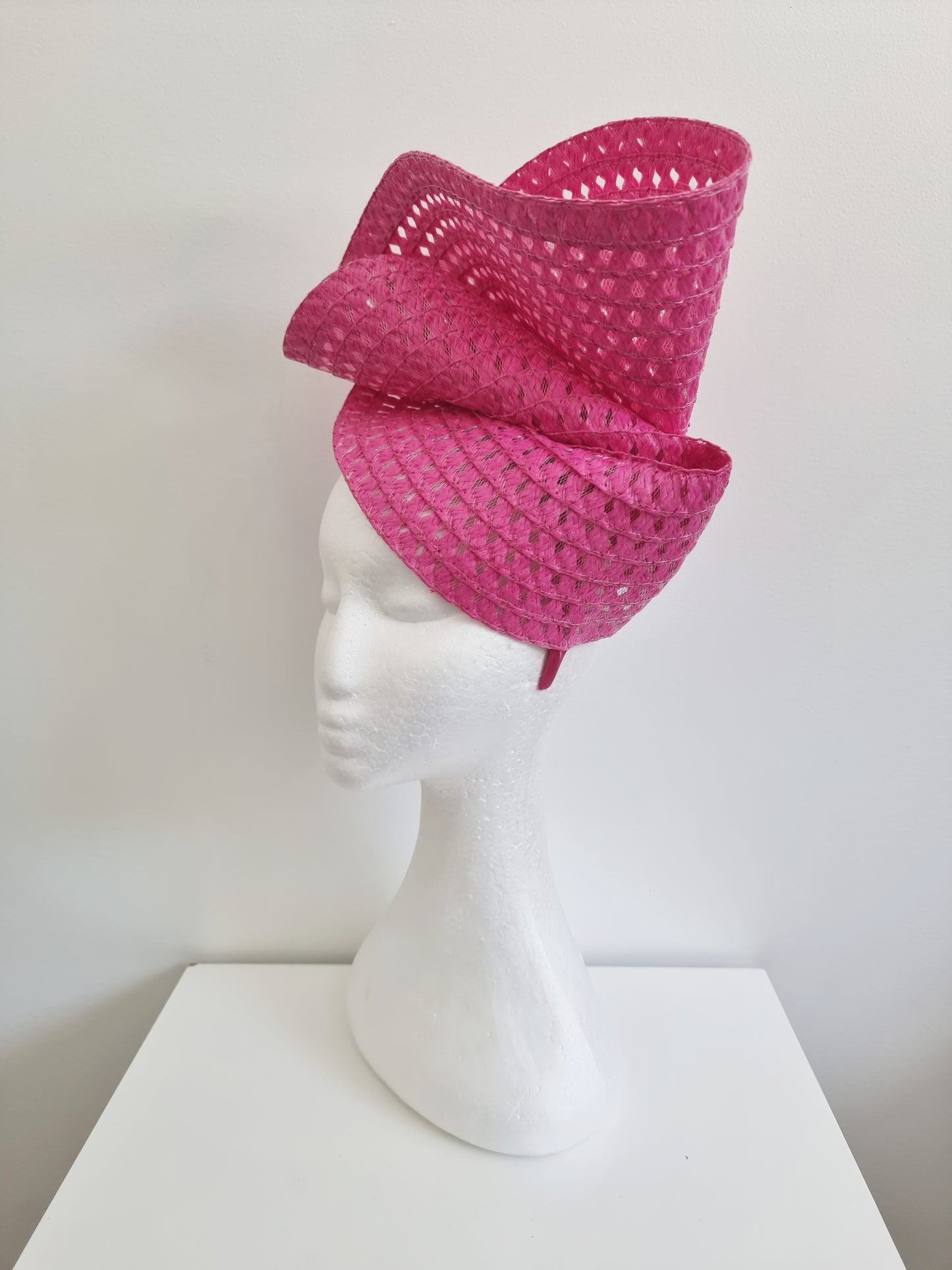 Miss Tara. Womens braided headband fascinator in Hot Pink