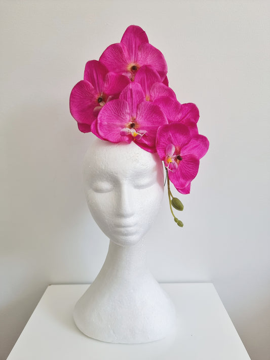 Miss Alexia womens faux orchid flower headband fascinator in Hot Pink