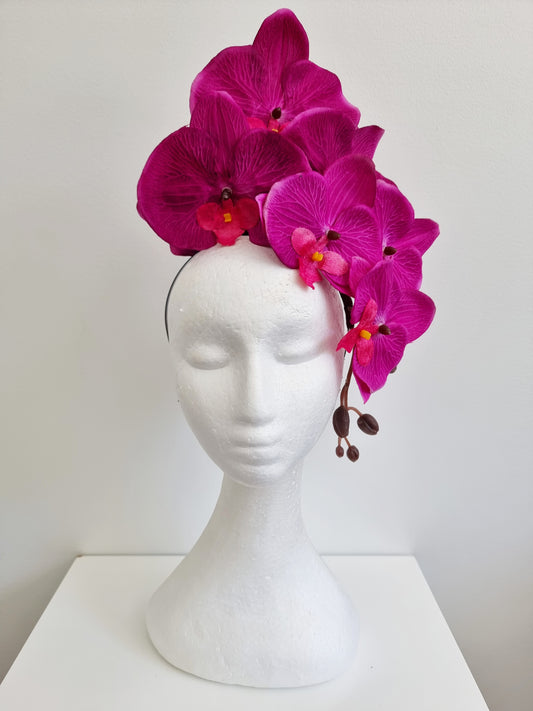 Miss Alexia womens faux orchid flower headband fascinator in Magenta