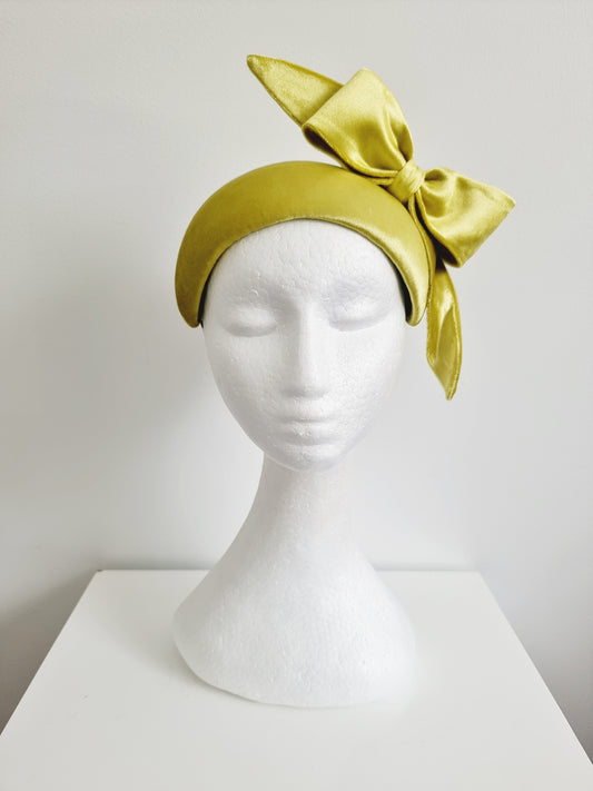 Miss Aggie. Womens Chartreuse velvet fascinator with bow