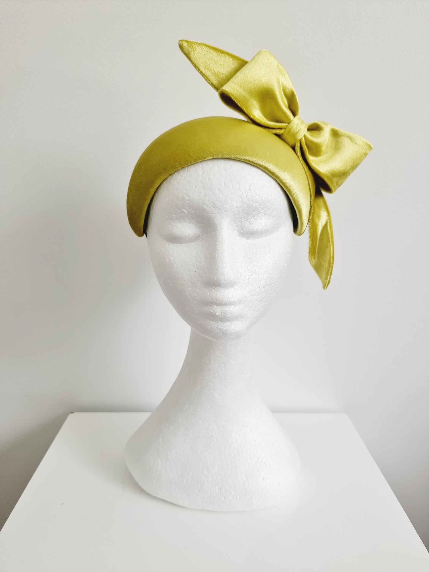 Miss Aggie. Womens Chartreuse velvet fascinator with bow