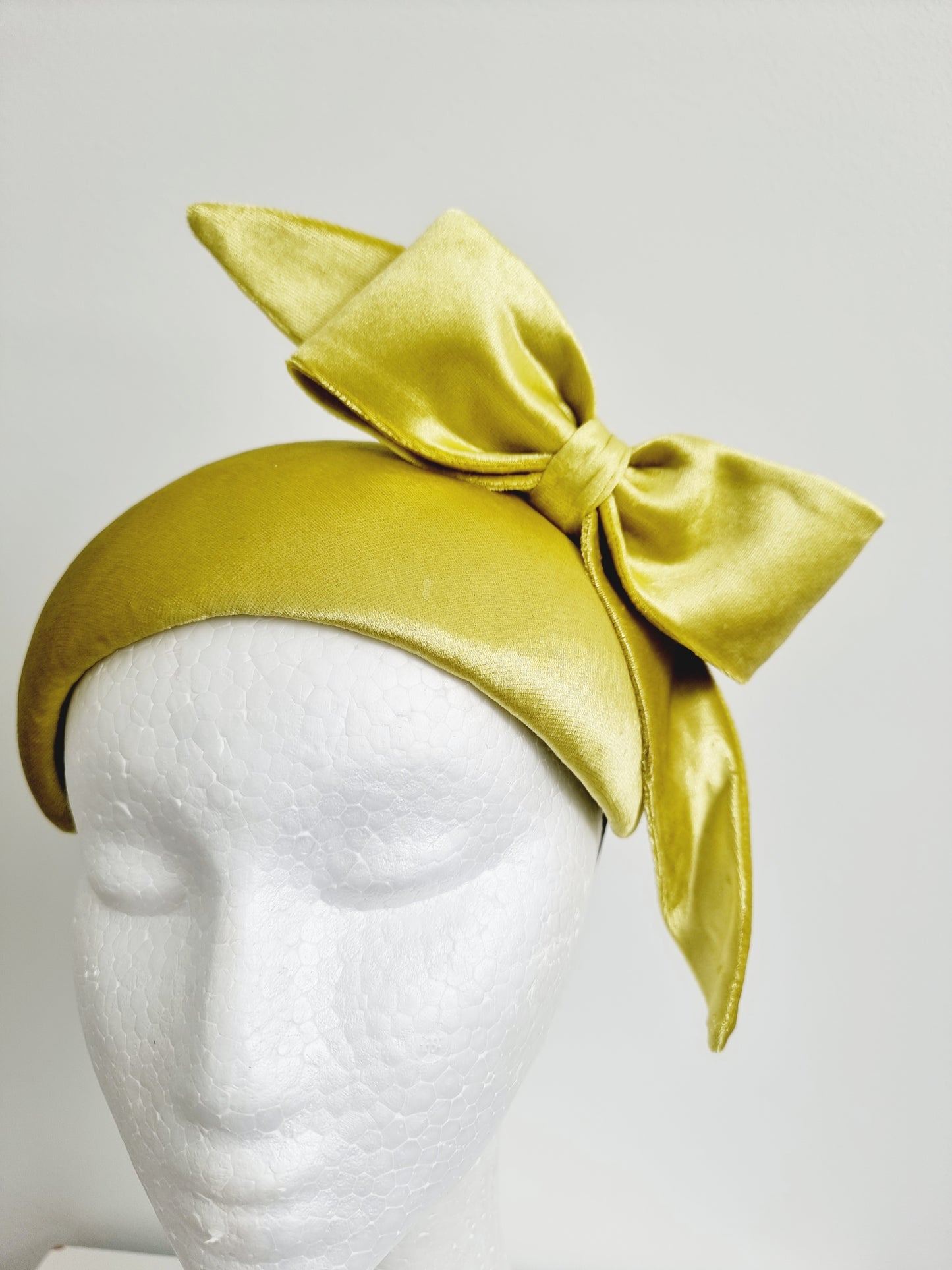 Miss Aggie. Womens Chartreuse velvet fascinator with bow