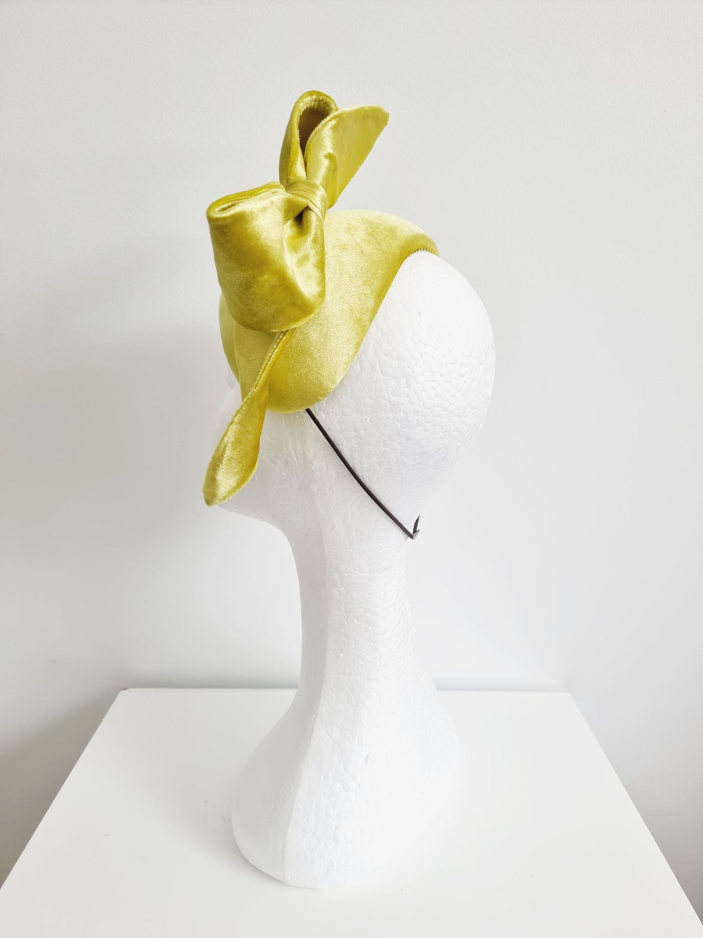 Miss Aggie. Womens Chartreuse velvet fascinator with bow