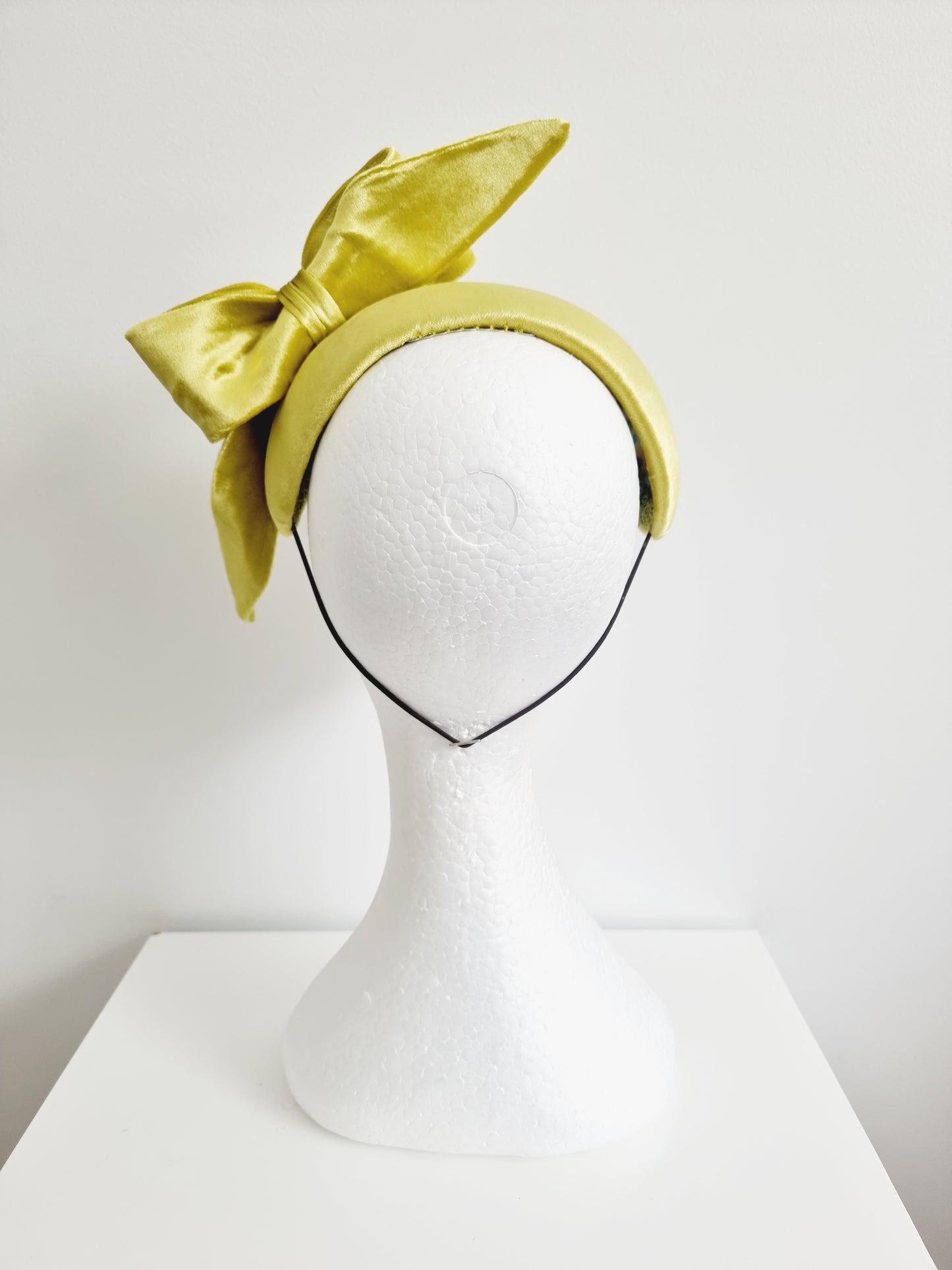 Miss Aggie. Womens Chartreuse velvet fascinator with bow