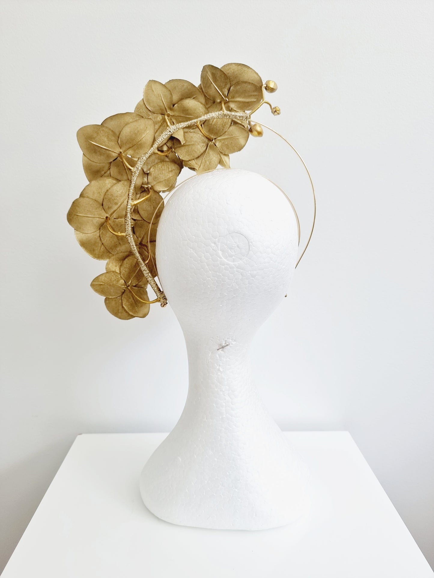 Miss Addison. Womens orchid halo headband fascinator in gold
