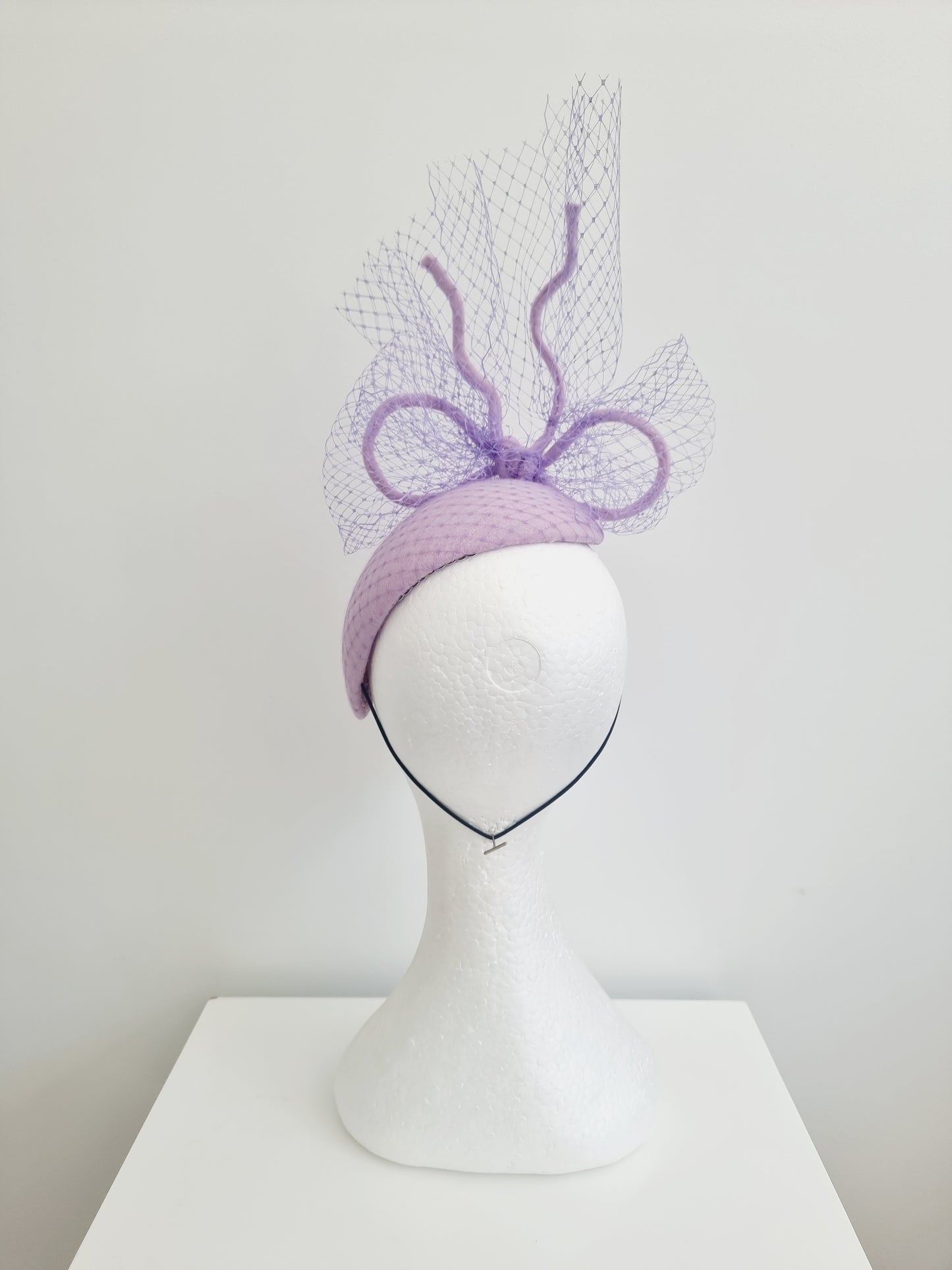 Miss Leslie. Womens Lilac wool felt fascinator with bow and veiling