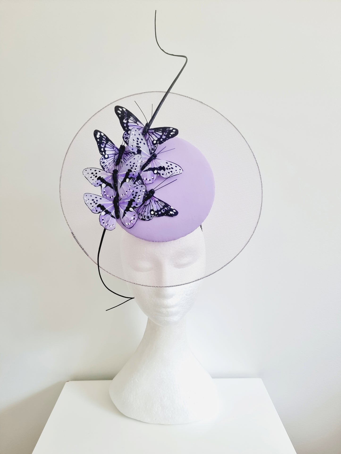 Miss Papillion.Womens Lilac satellite percher headband fascinator with butterflies