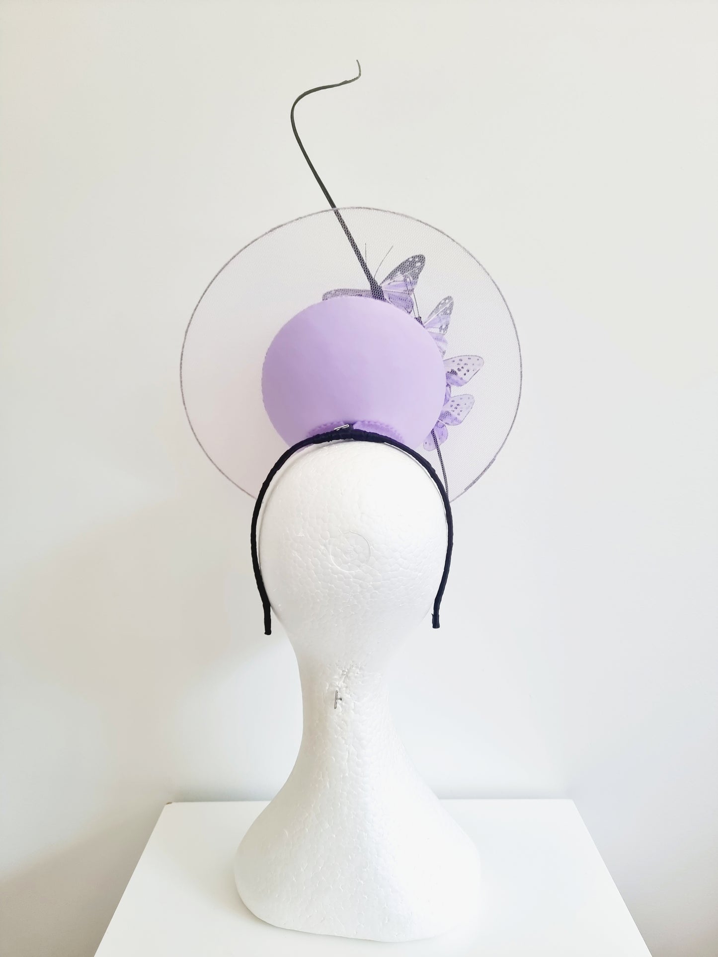 Miss Papillion.Womens Lilac satellite percher headband fascinator with butterflies