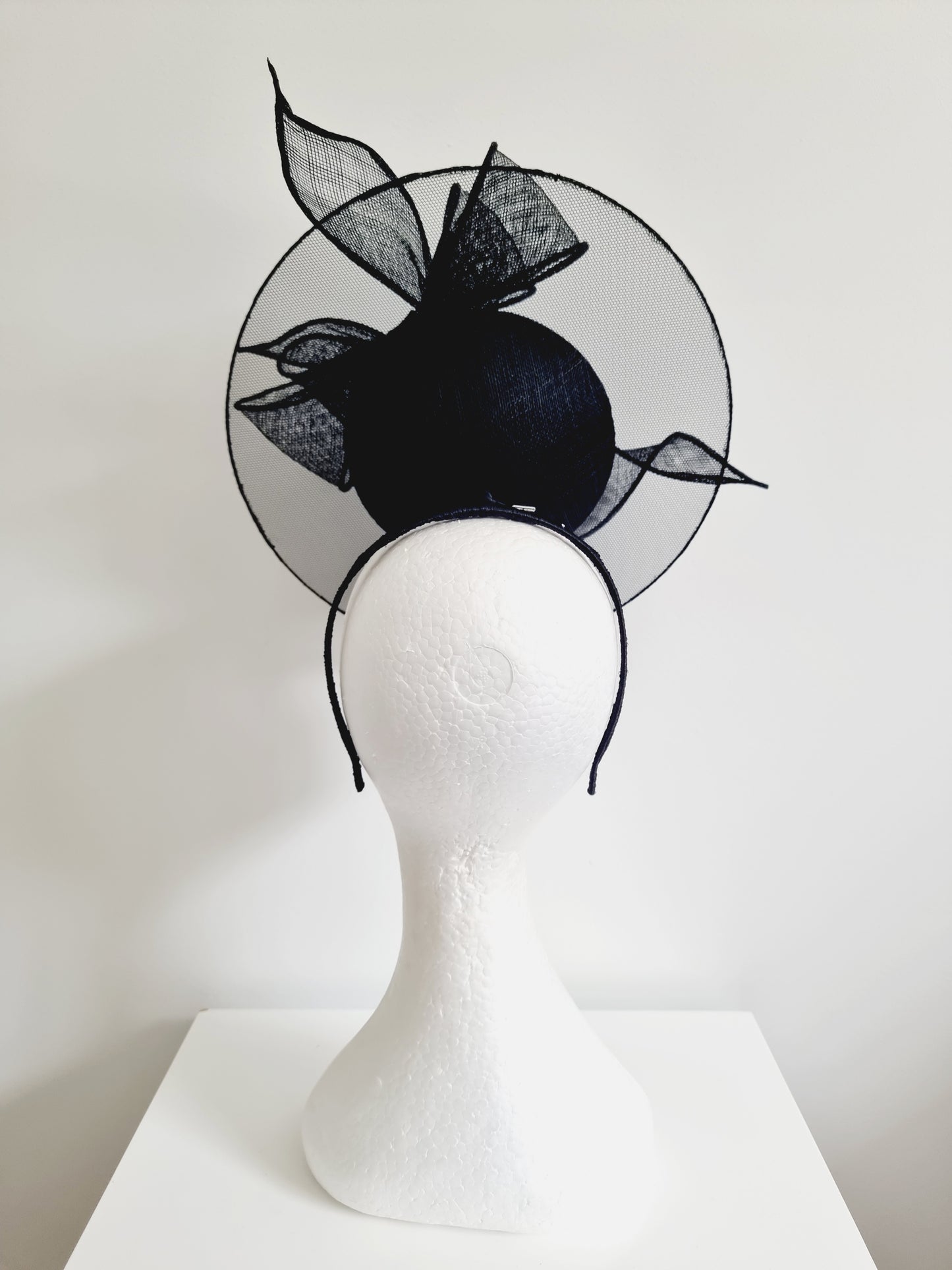 Miss Florance.Womens Black sinamay satellite percher headband fascinator with bow