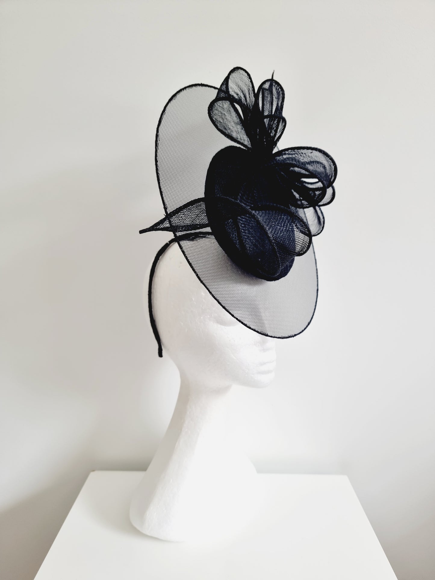 Miss Florance.Womens Black sinamay satellite percher headband fascinator with bow