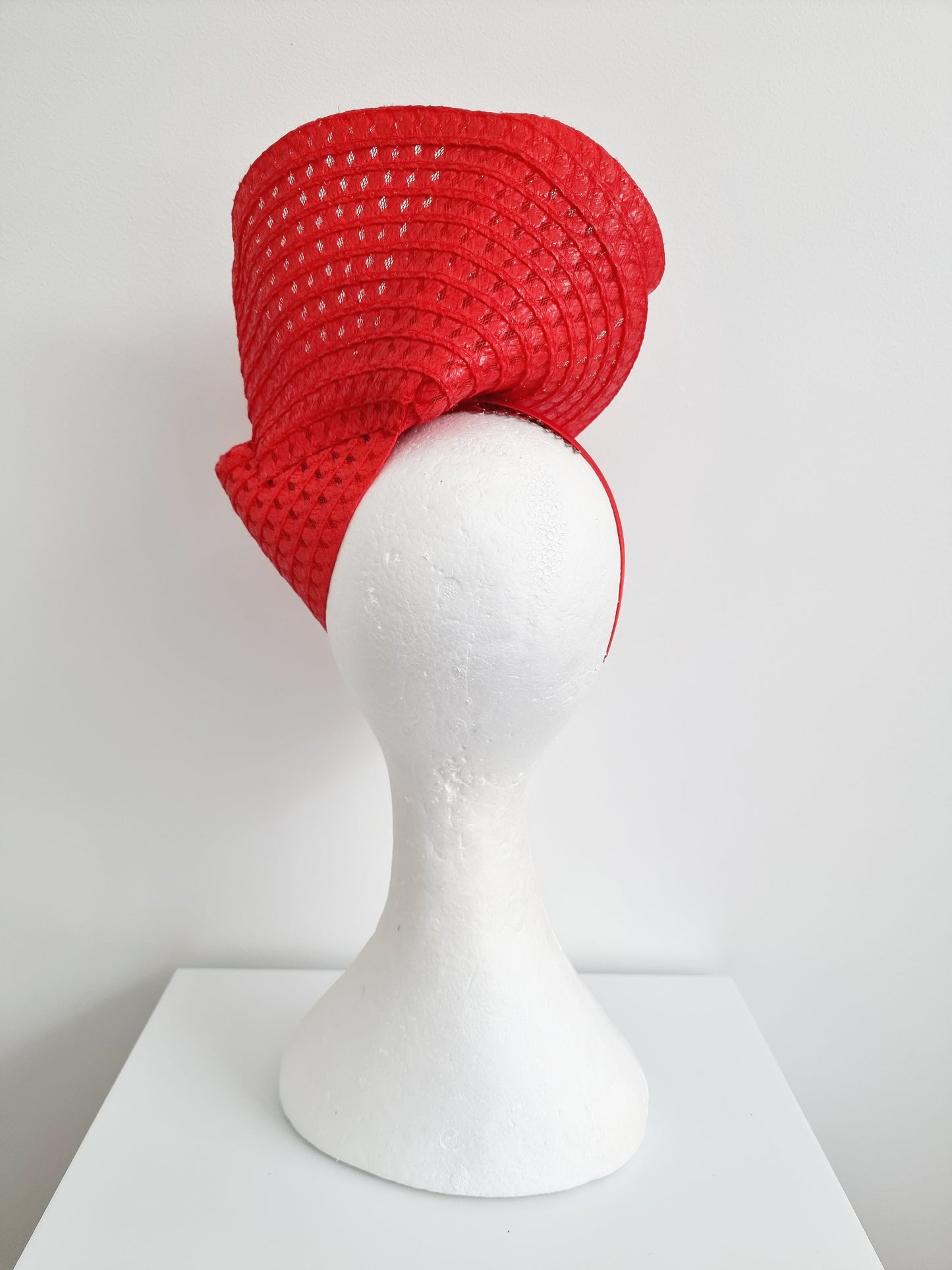 Miss Tara. Womens braided headband fascinator in Bright Red