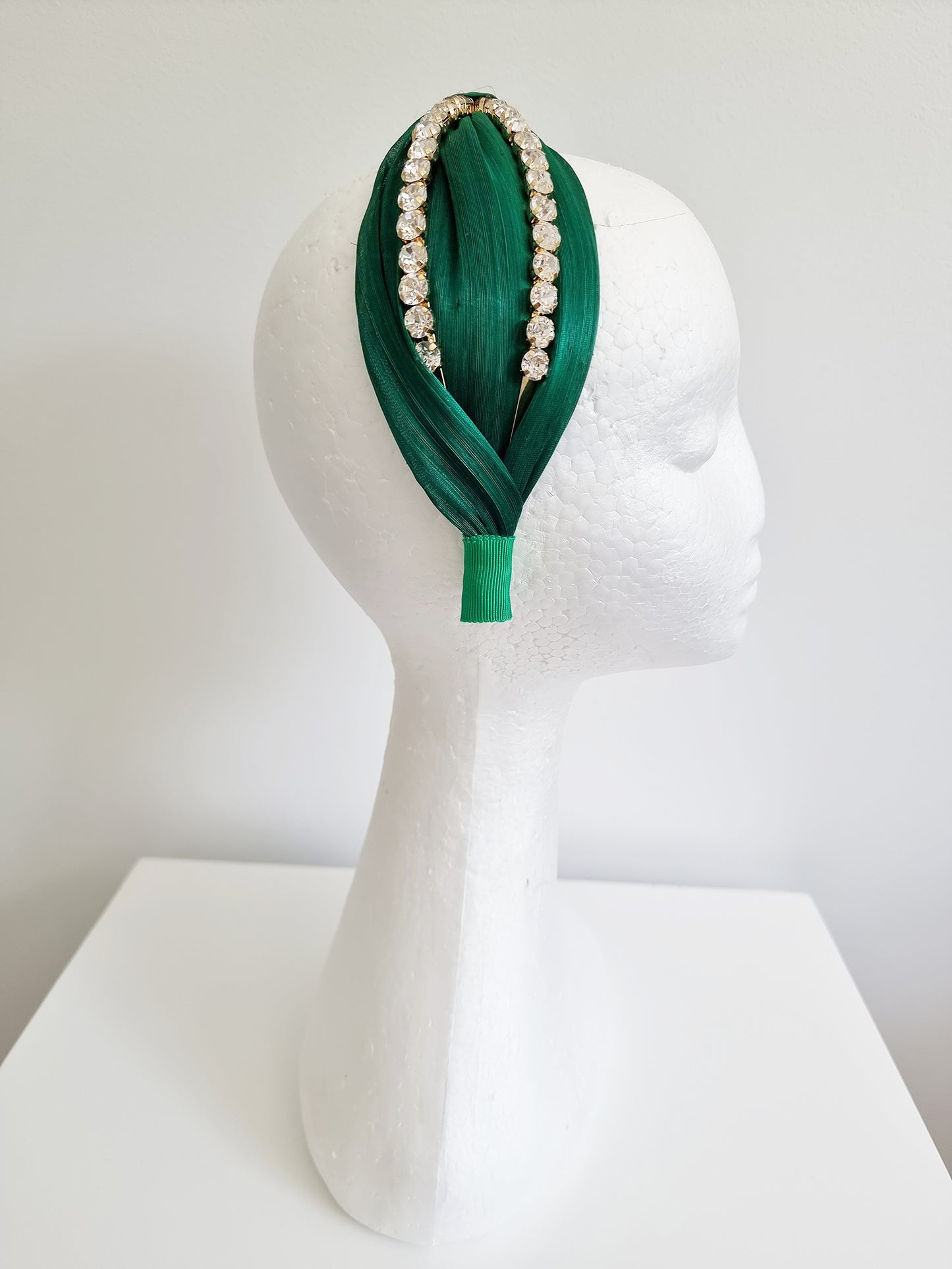 Miss Stella. Womens Emerald Green silk and rhinestone embellished headband