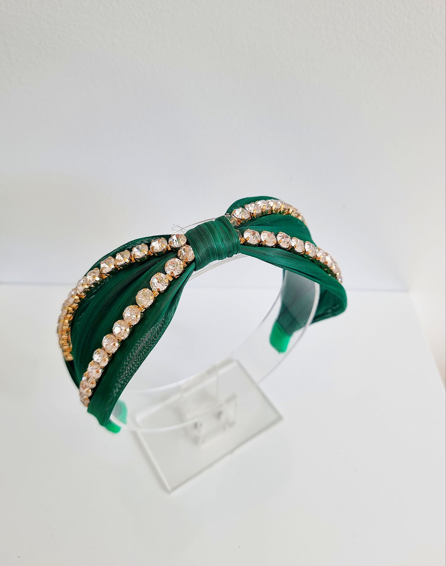 Miss Stella. Womens Emerald Green silk and rhinestone embellished headband