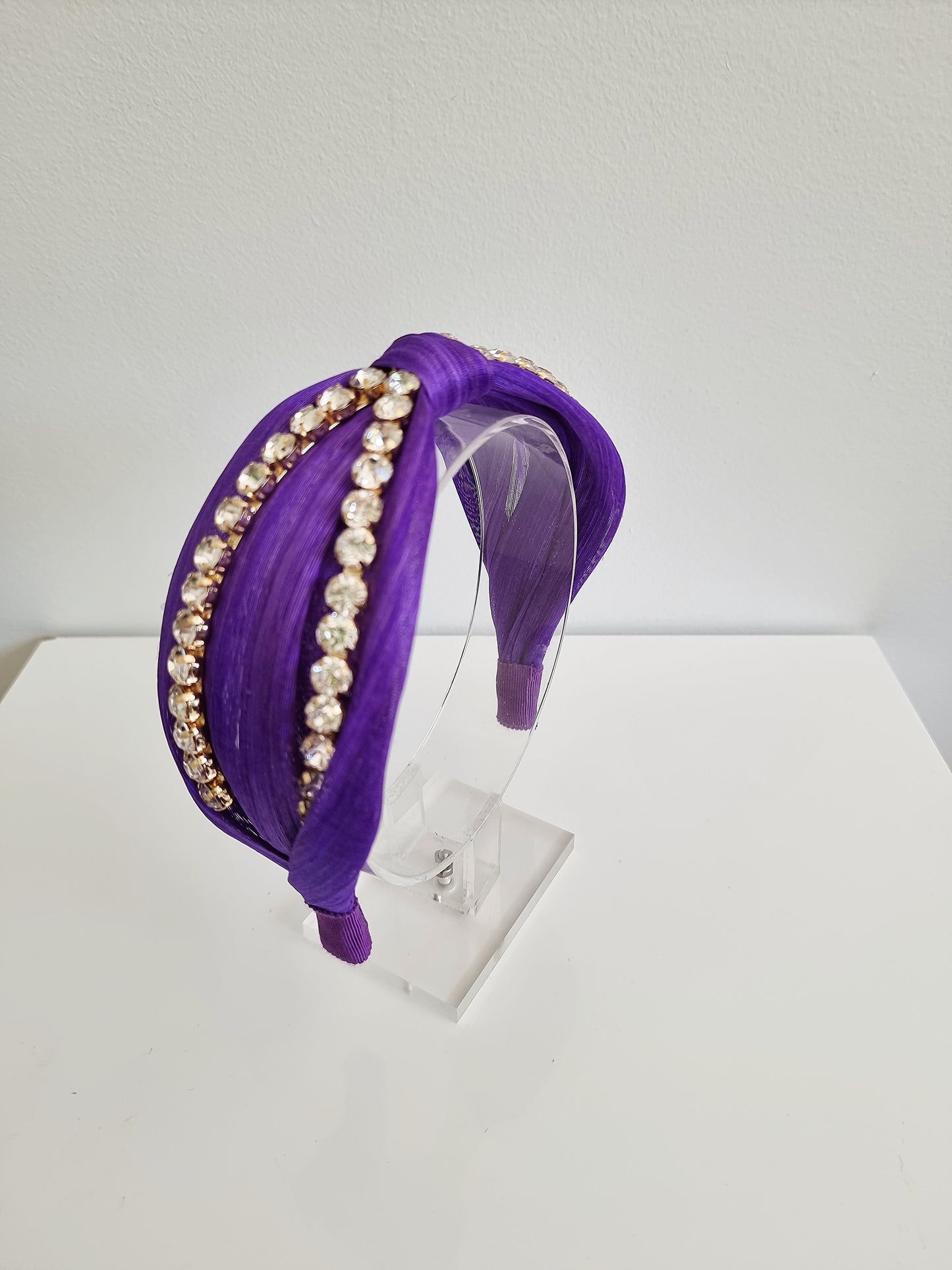 Miss Stella. Womens Purple silk and rhinestone embellished headband