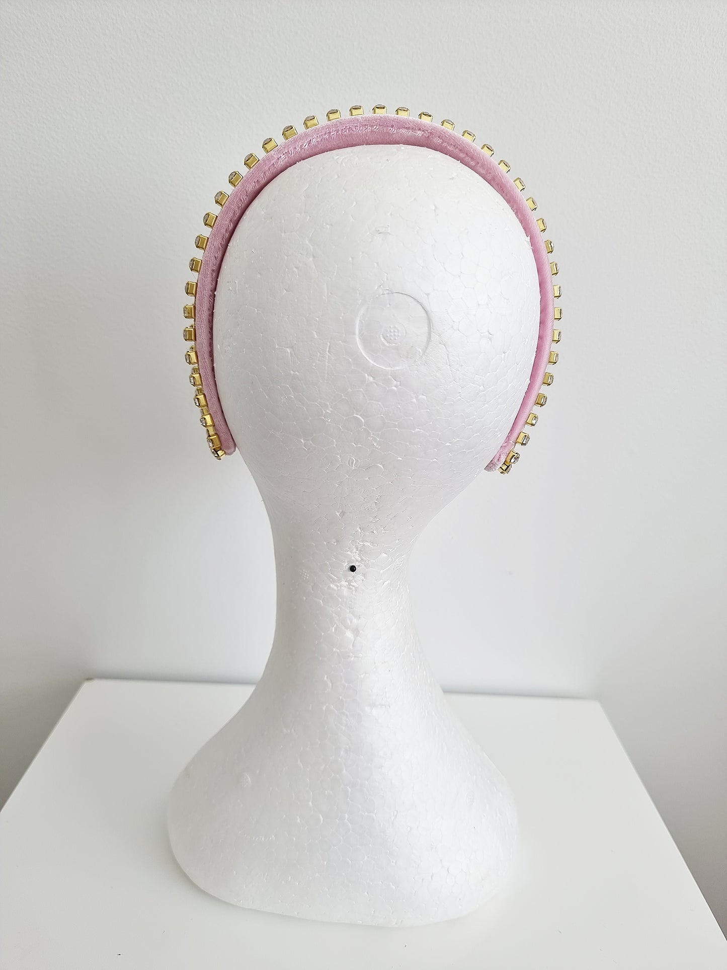 Miss Neva. Womens Pale Pink velvet / gold embellished headband