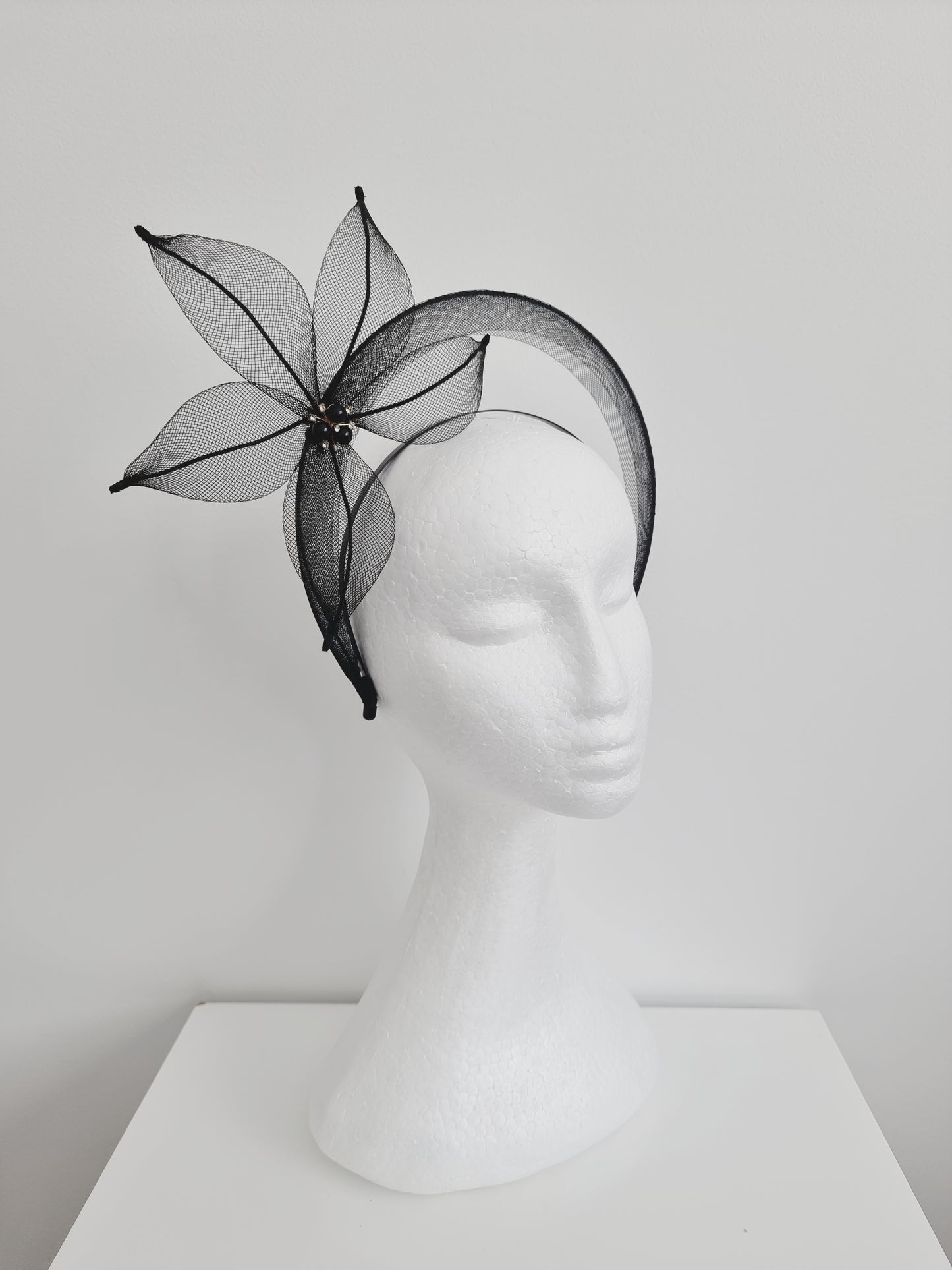 Miss Sheer Delight. Womens Black flower  halo fascinator