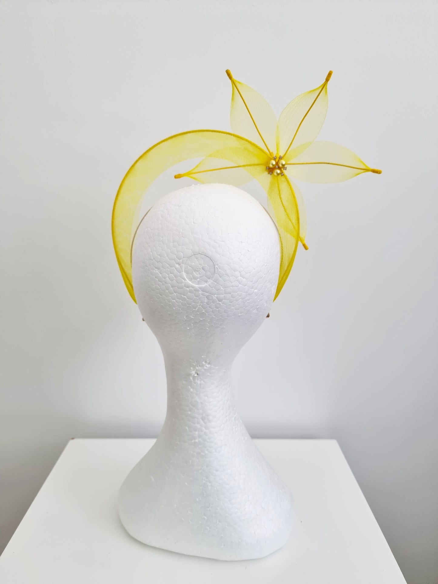 Miss Sheer Delight. Womens Yellow flower  halo fascinator