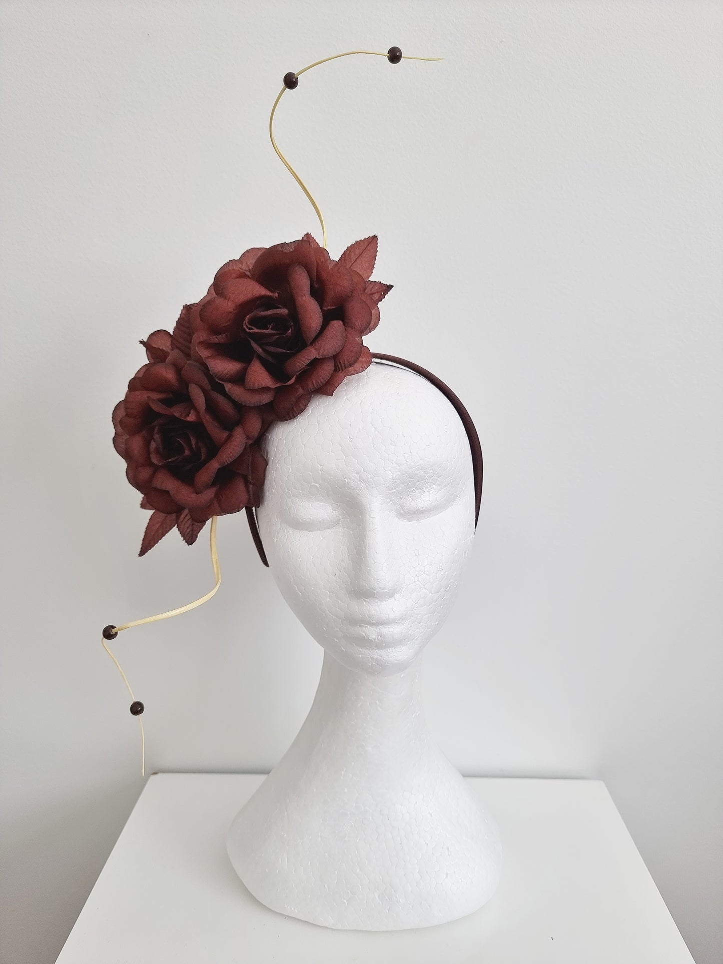 Miss Vivian. Women milo brown and cream floral headband  fascinator