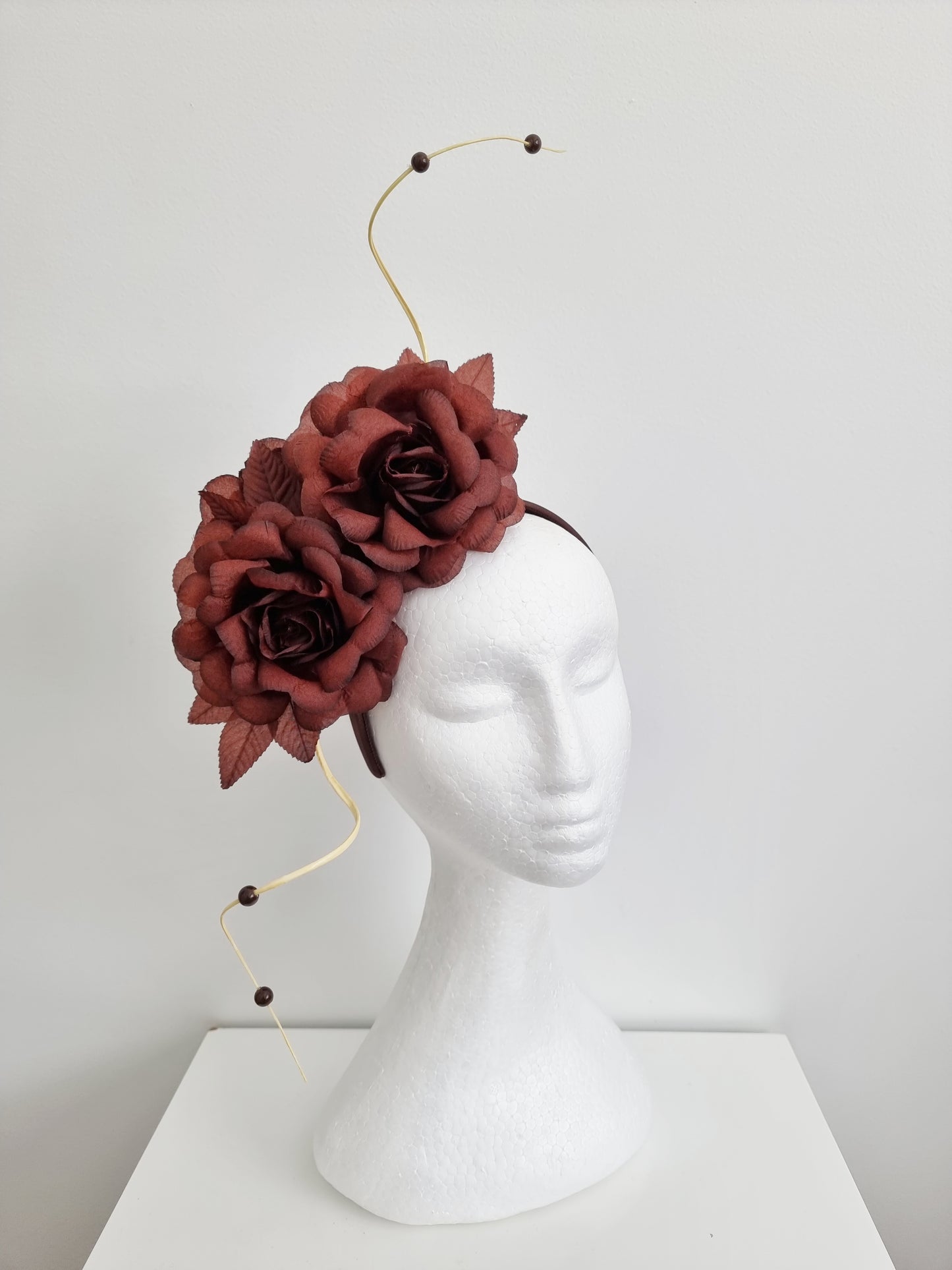 Miss Vivian. Women milo brown and cream floral headband  fascinator
