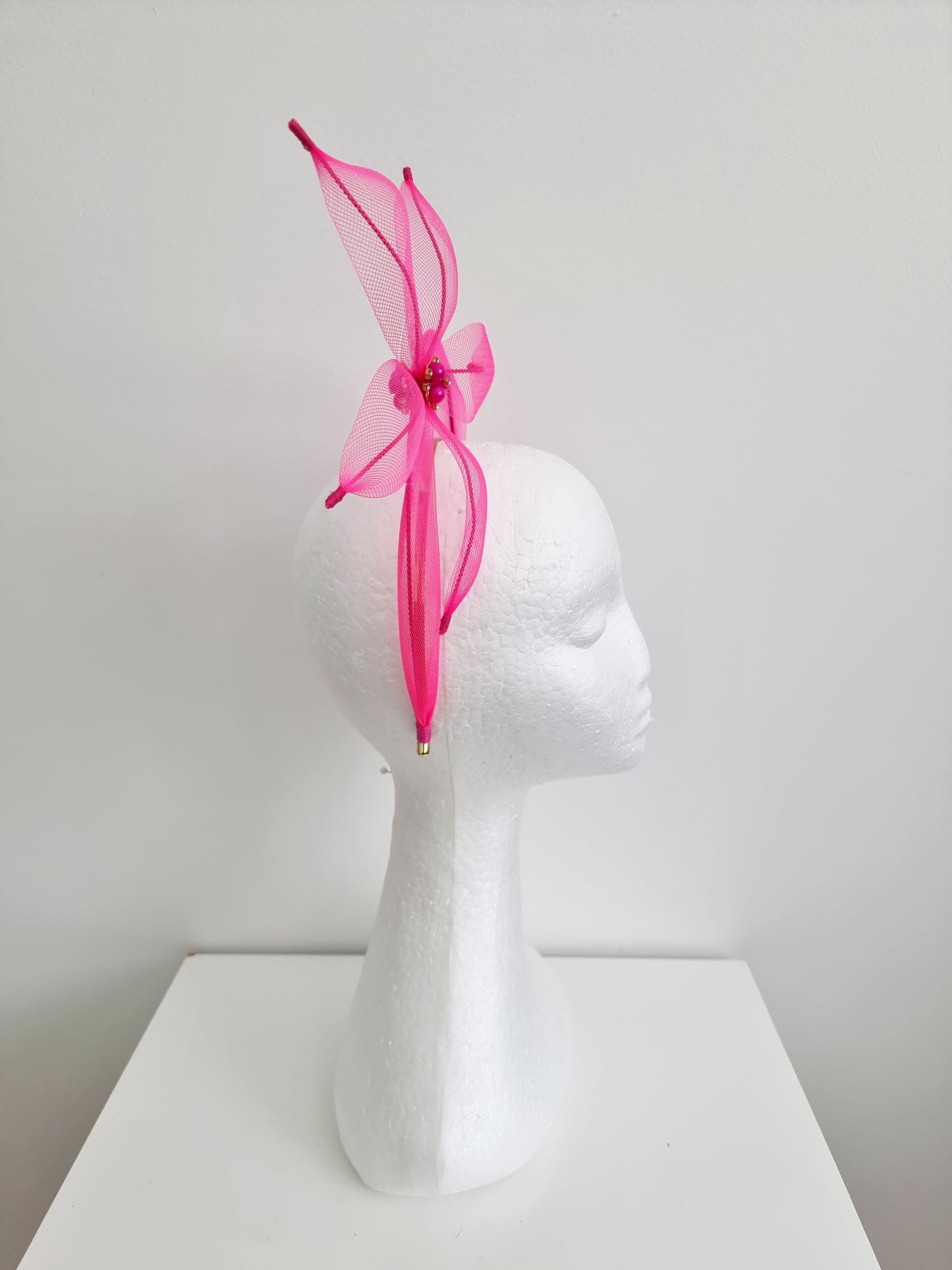 Miss Sheer Delight. Womens Hot Pink flower  halo fascinator