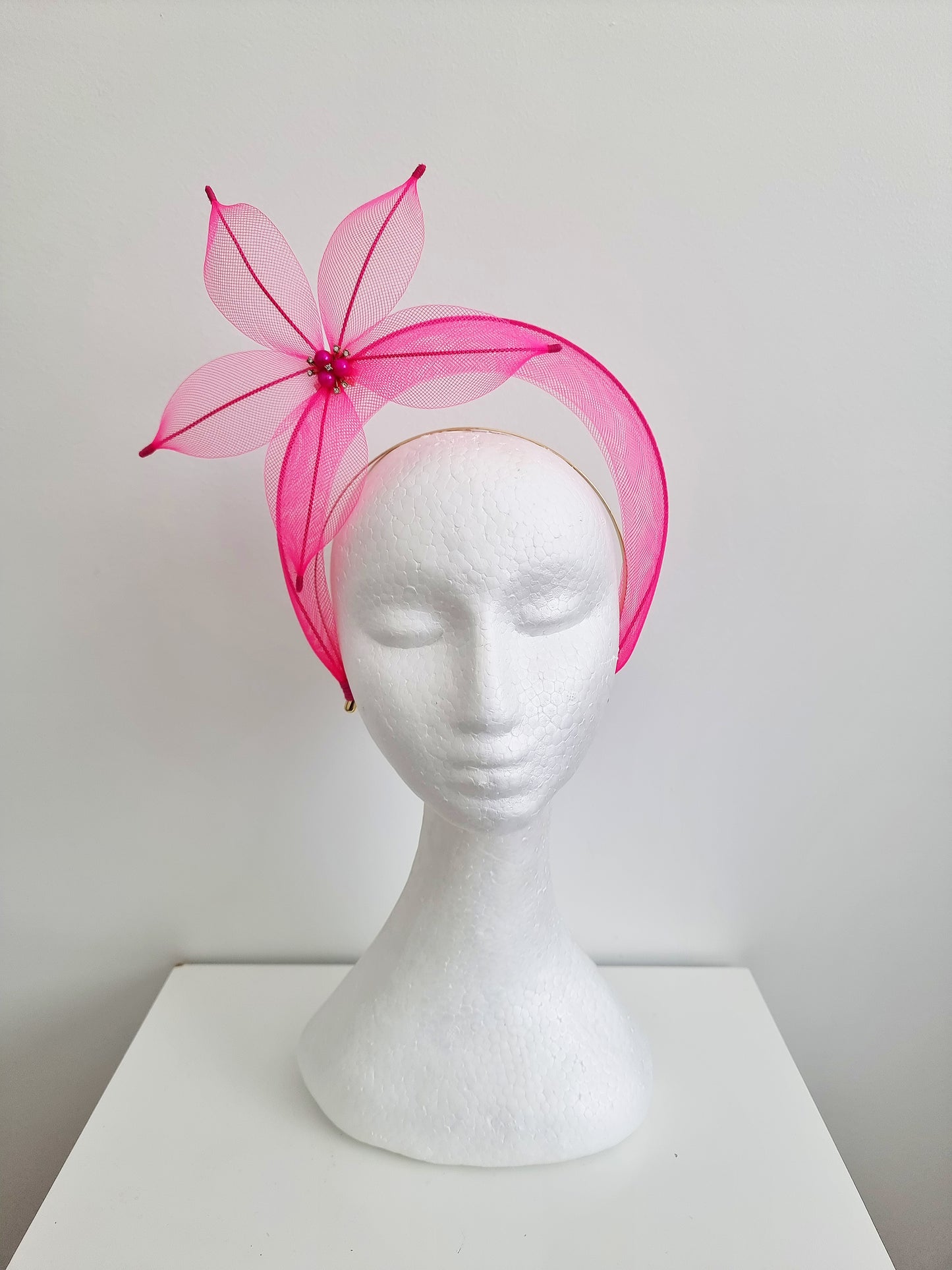 Miss Sheer Delight. Womens Hot Pink flower  halo fascinator
