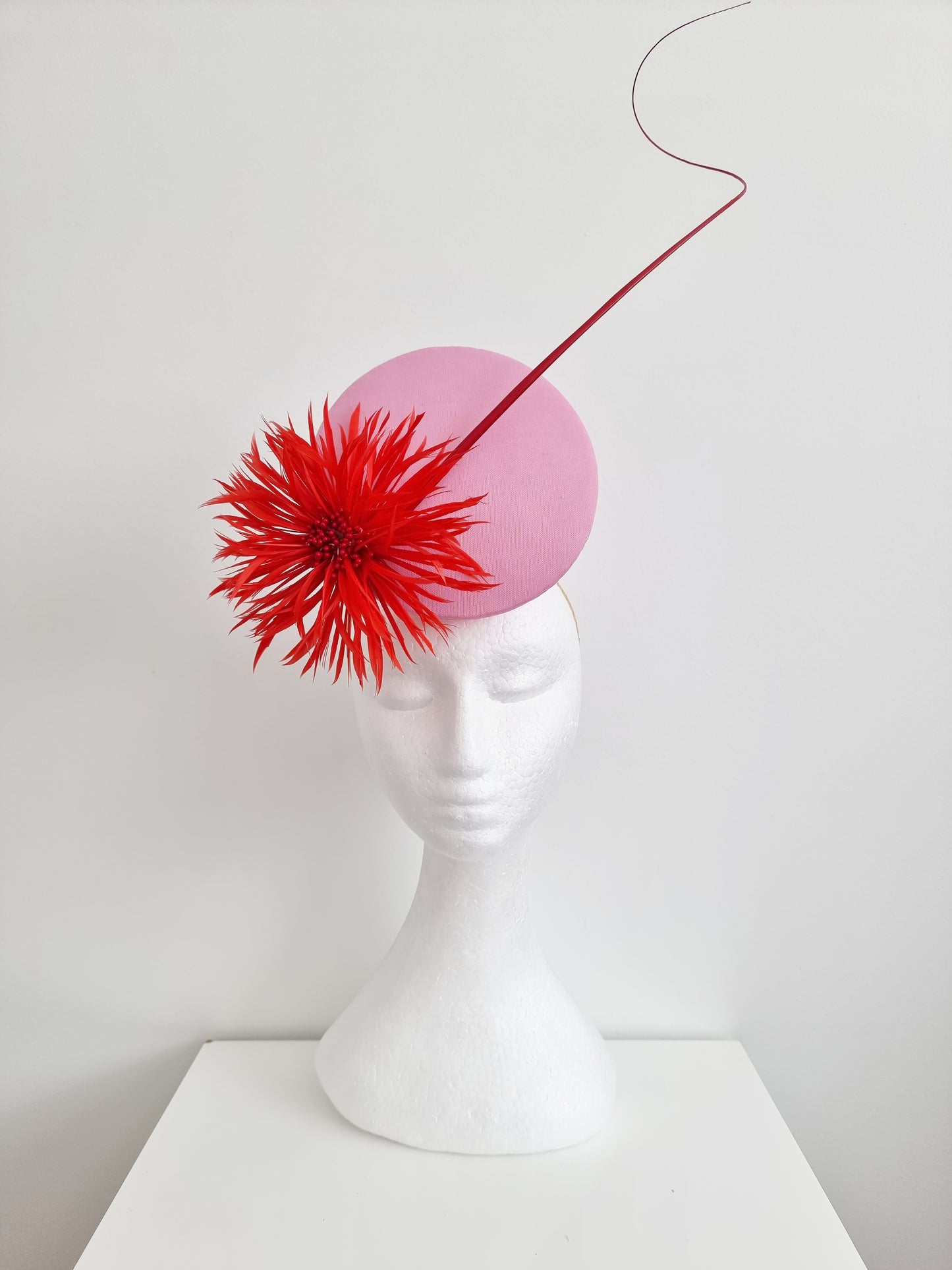 Miss Dandelion. Womens Pale pink and red button percher headband fascintaor with flower
