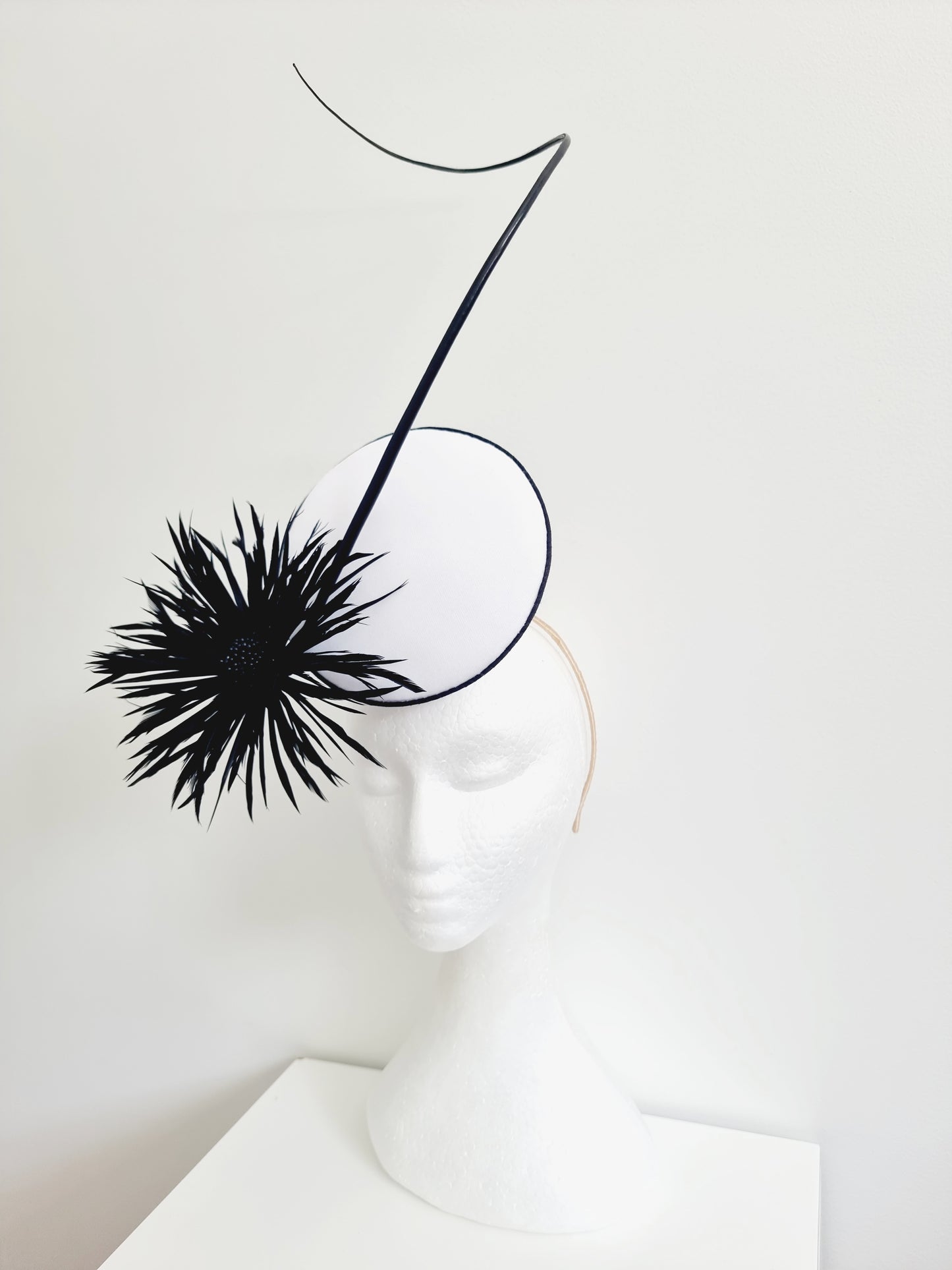 Miss Dandelion. Womens black and white percher headband fascinator