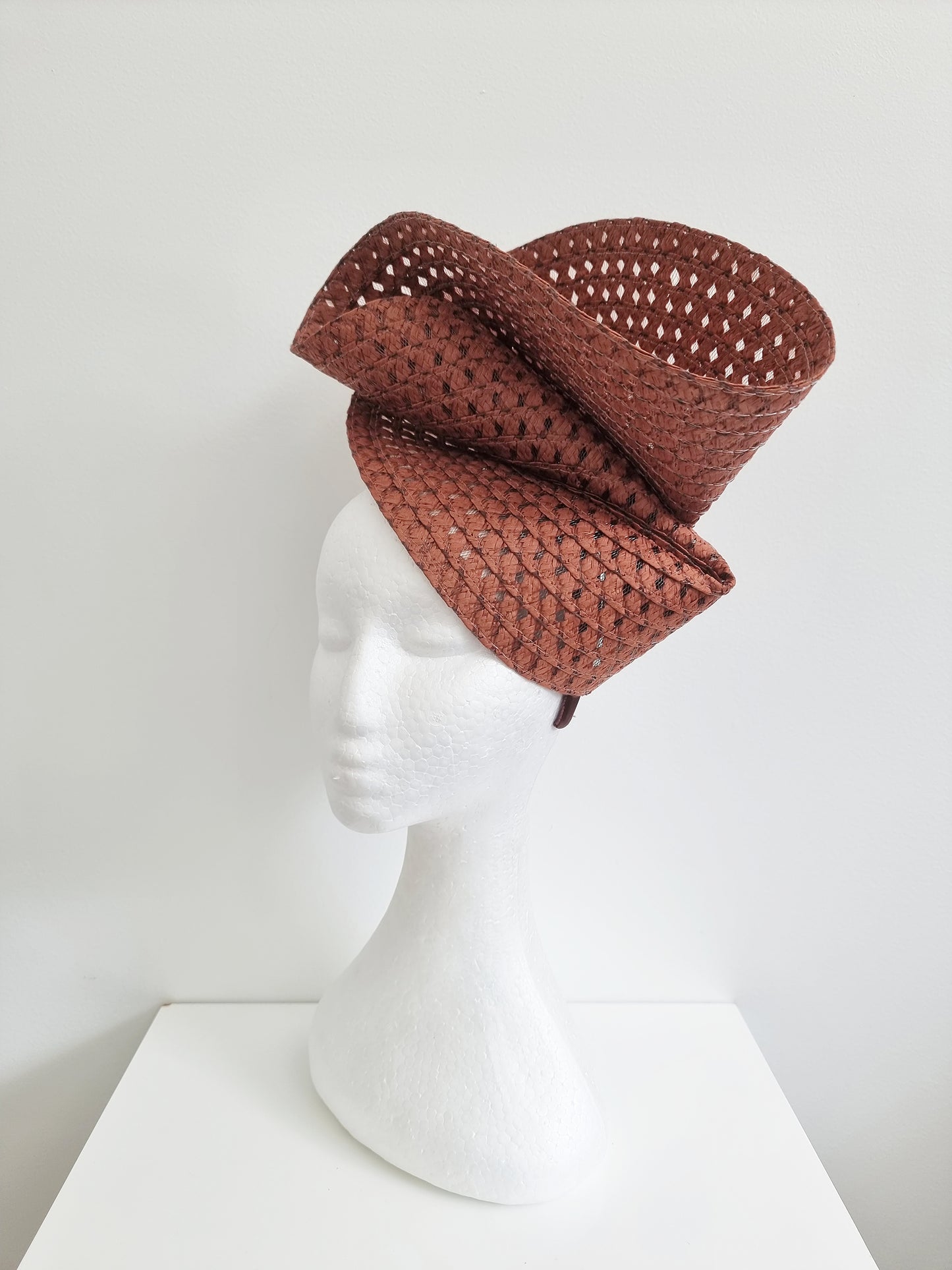 Miss Tara. Womens braided headband fascinator in Milo Brown