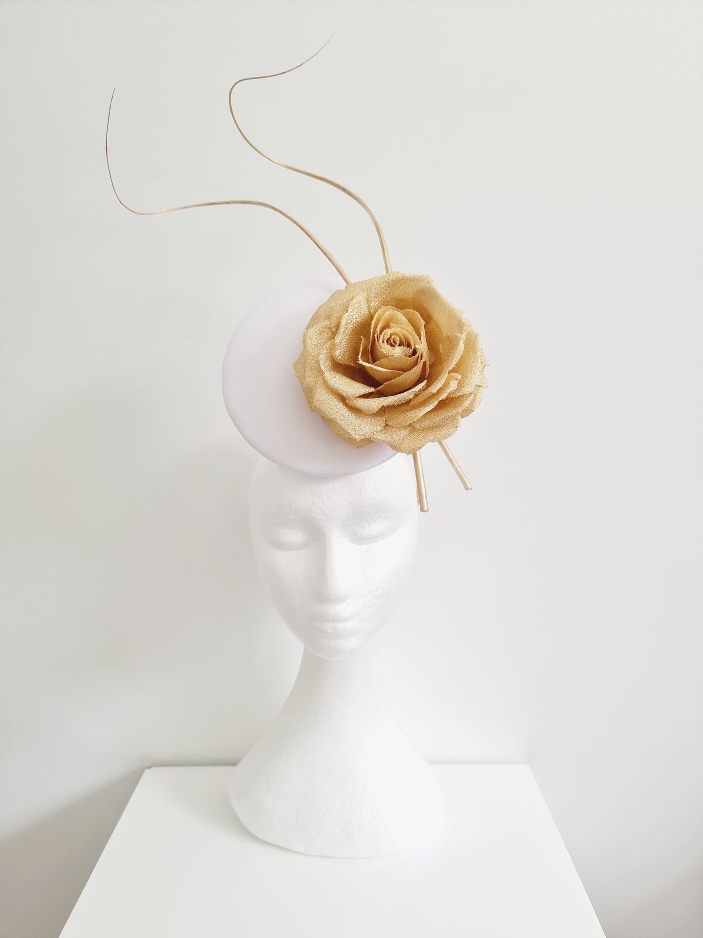 Miss Kendra. Womens white percher headband fascinator with gold rose