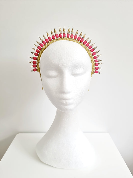 Miss Natasha. Womens Hot Pink rhinestone crown headband