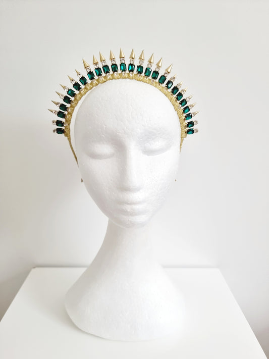 Miss Natasha. Womens Emerald Green rhinestone crown headband