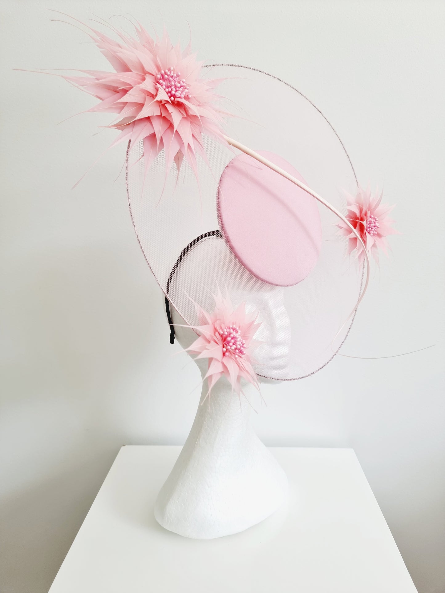 Miss Beckett. Womens Pink Petal satellite percher headband fascinator with flowers