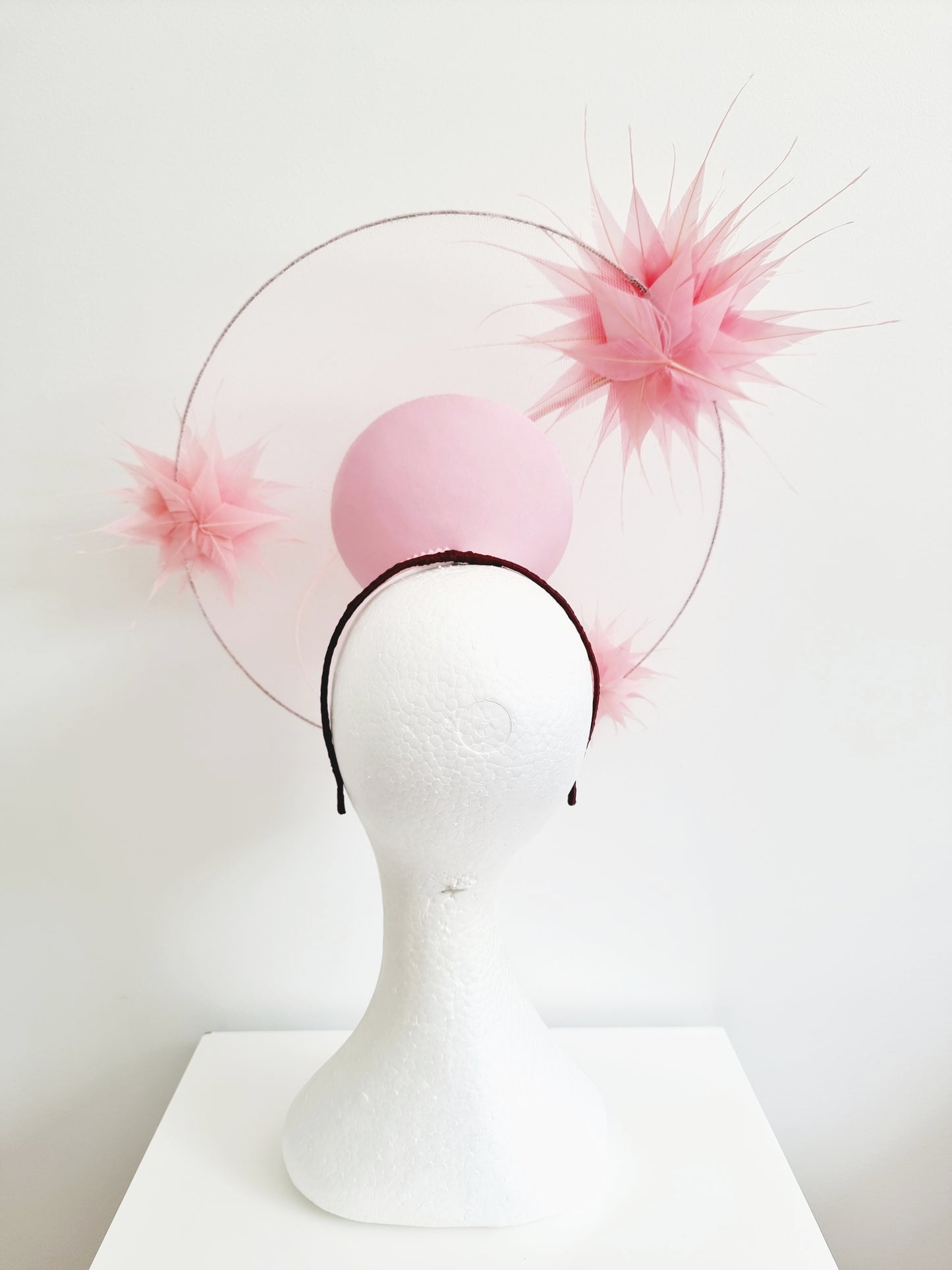 Miss Beckett. Womens Pink Petal satellite percher headband fascinator with flowers