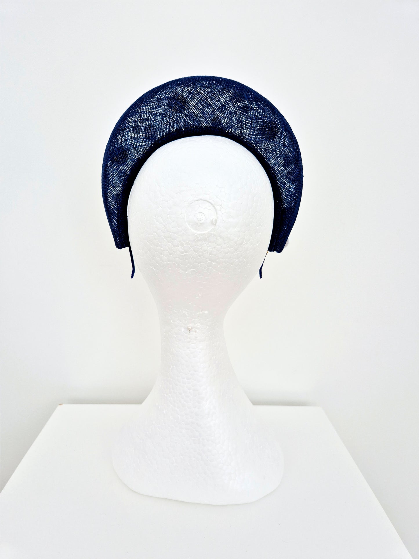 Miss Taylor. Womens Navy Blue sinamay halo headband fascinator with pearls