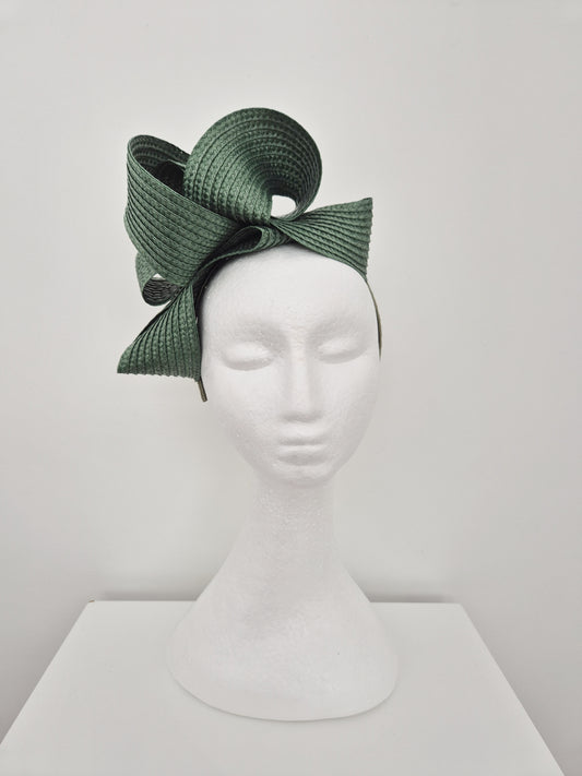 Miss Samantha. Womens braided loop fascinator in Khaki Green