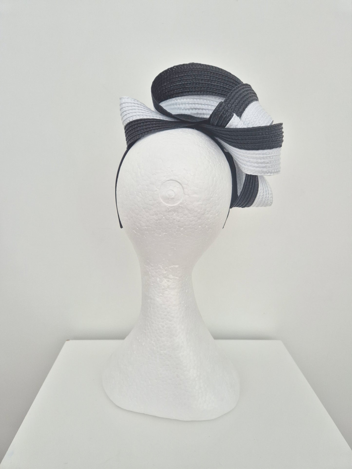 Miss Samantha. Womens braided loop fascinator in Black and White