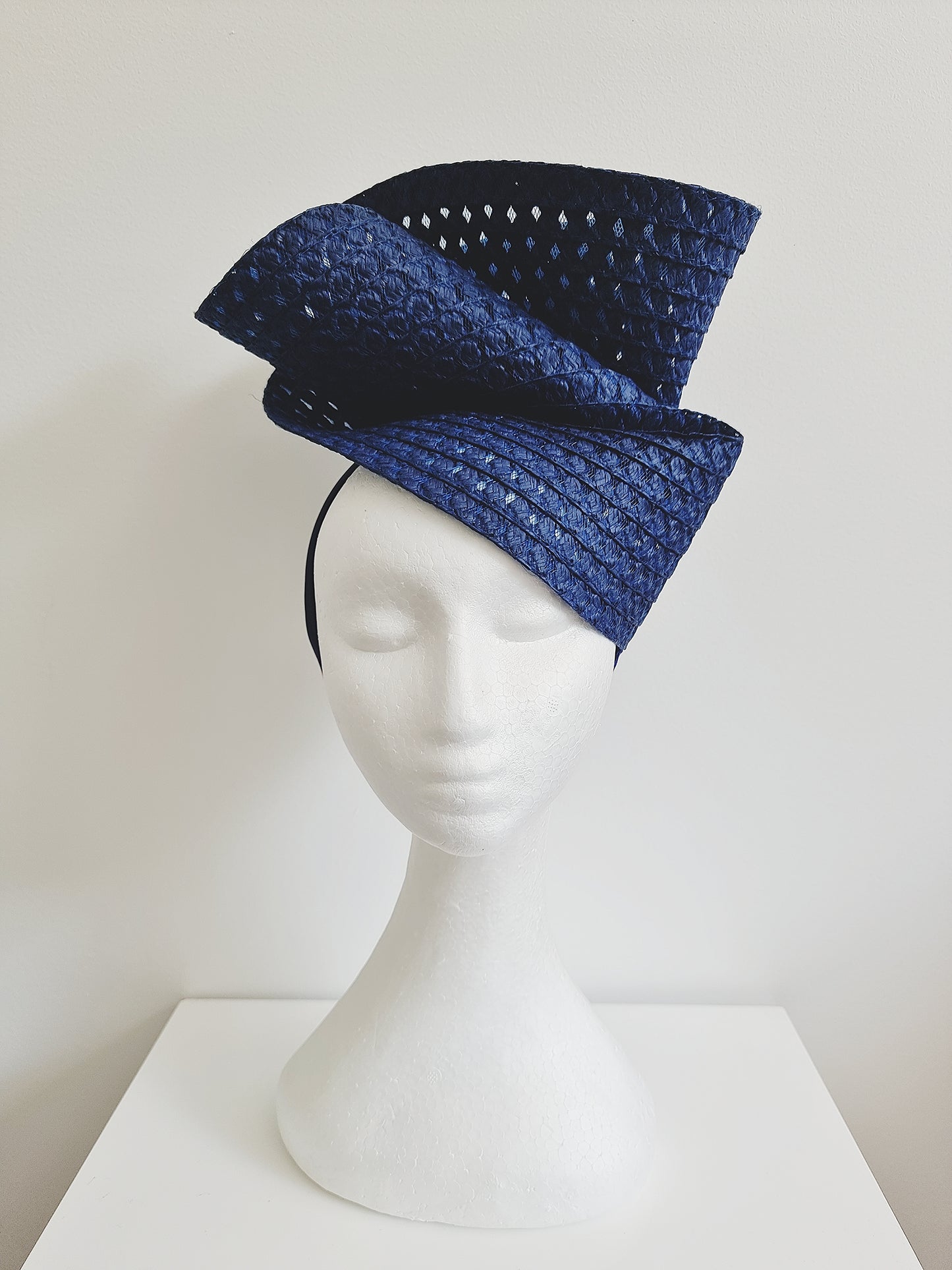 Miss Tara. Womens braided headband fascinator in Navy Blue