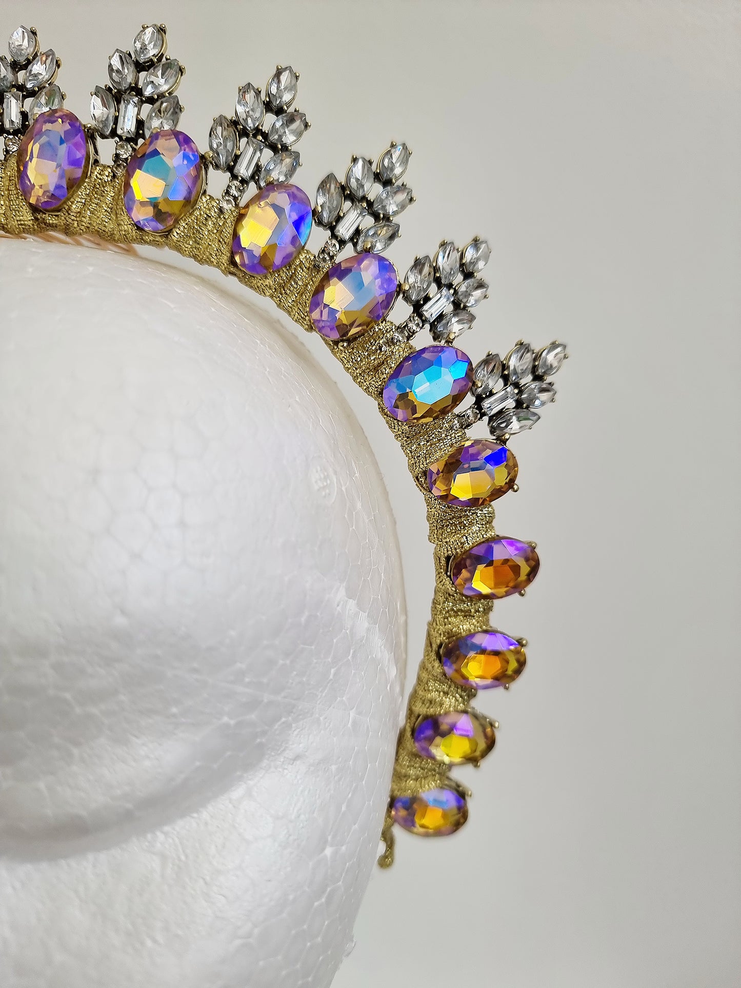 Miss Ice Maiden. Womens Iridescent Golden Lilac rhinestone crown headband